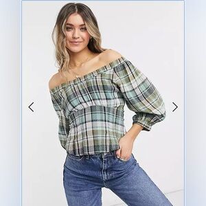 ▪️NWT Free People Teagan Plaid Puff Sleeve